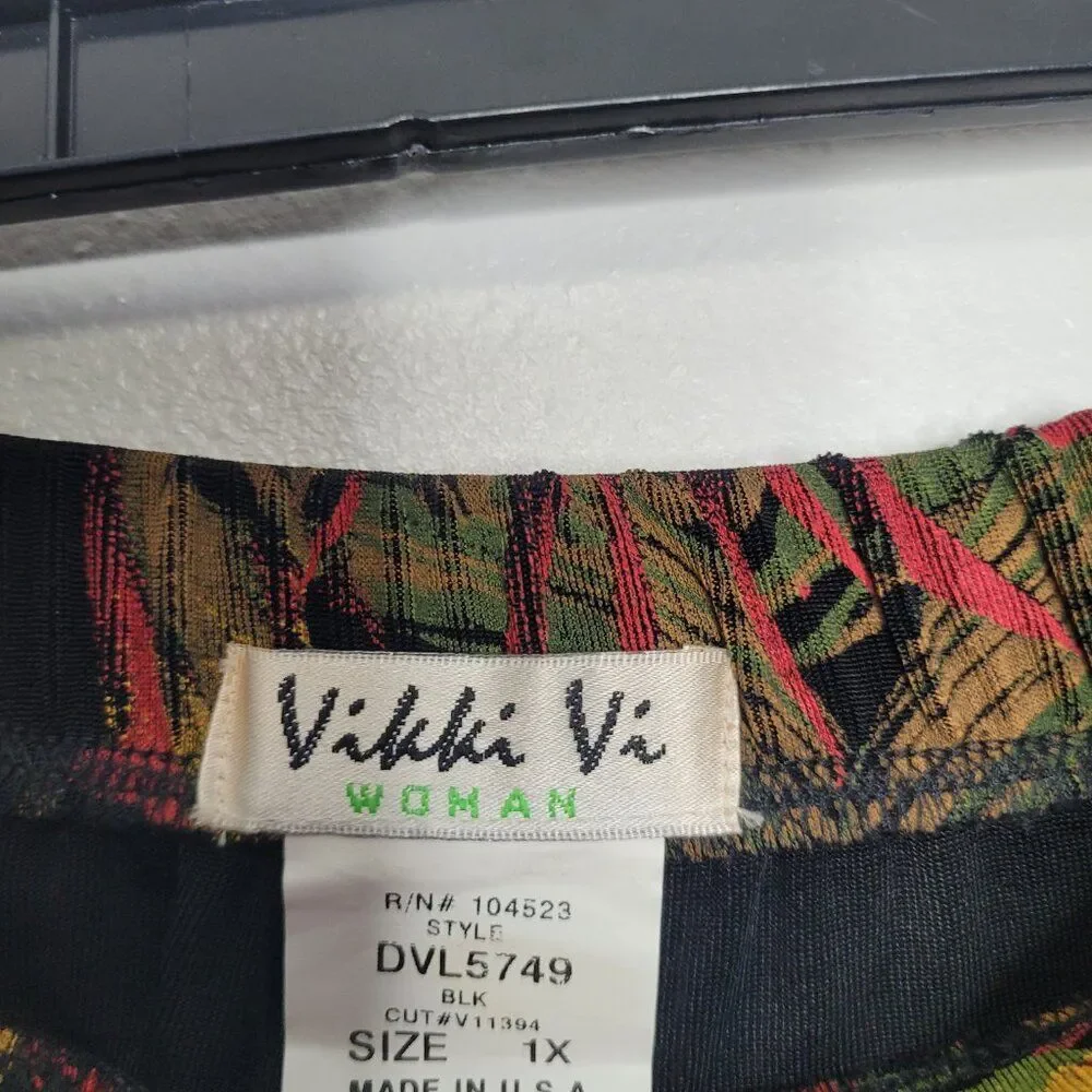 Vikki Vi black red tropical floral slinky pull on grunge skirt size 1x NWT